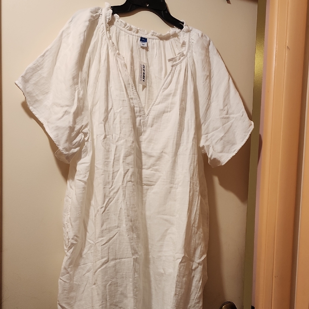 Old Navy White Linen Short Sleeve Dress XXL